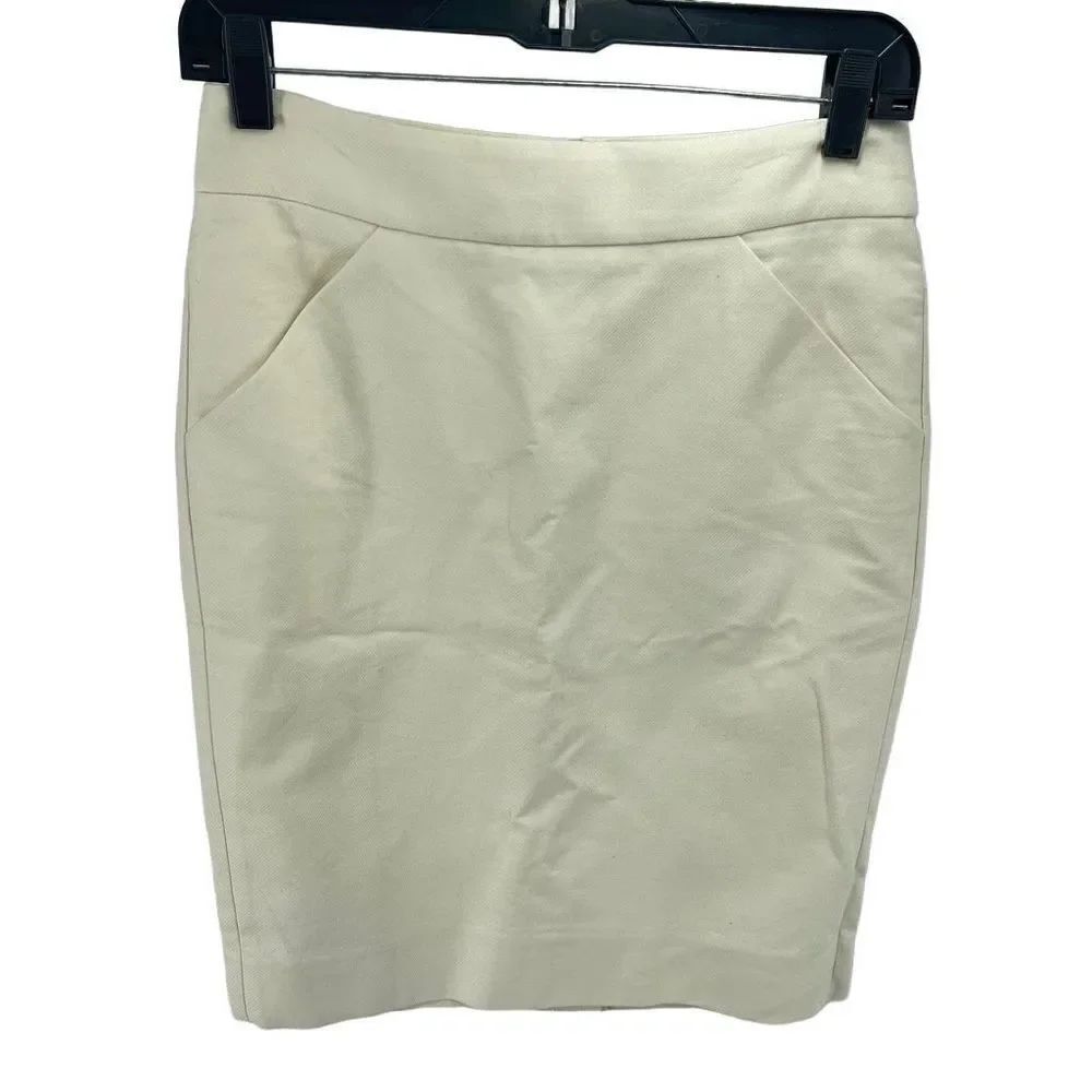 J. Crew Womens The Pencil Skirt Front Pocket Zip Back Above Knee Cotton Beige 0